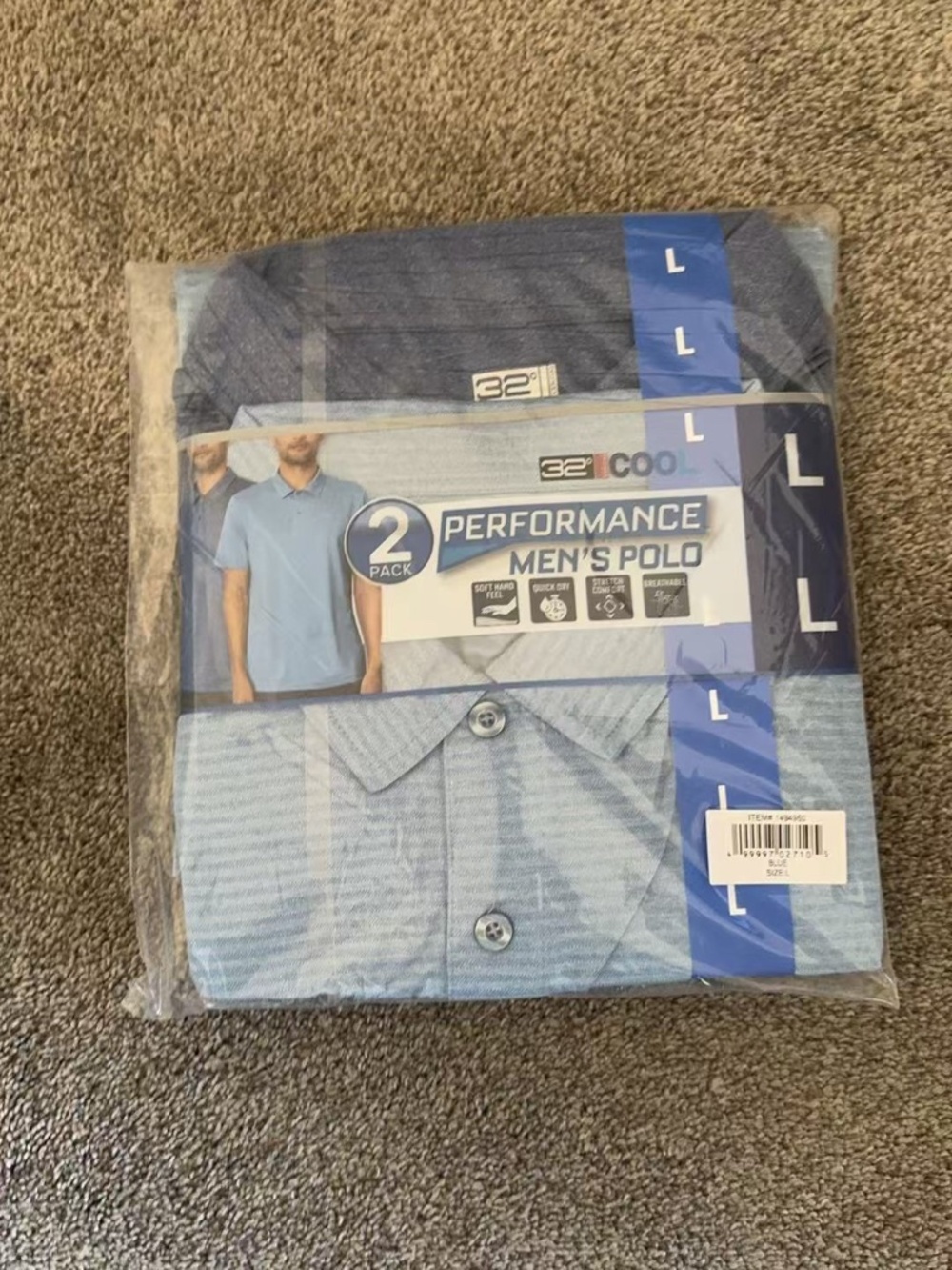 32 Degrees Cool Men's Performance Polo Shirts 2-Pack Size Large (Blue / Navy)